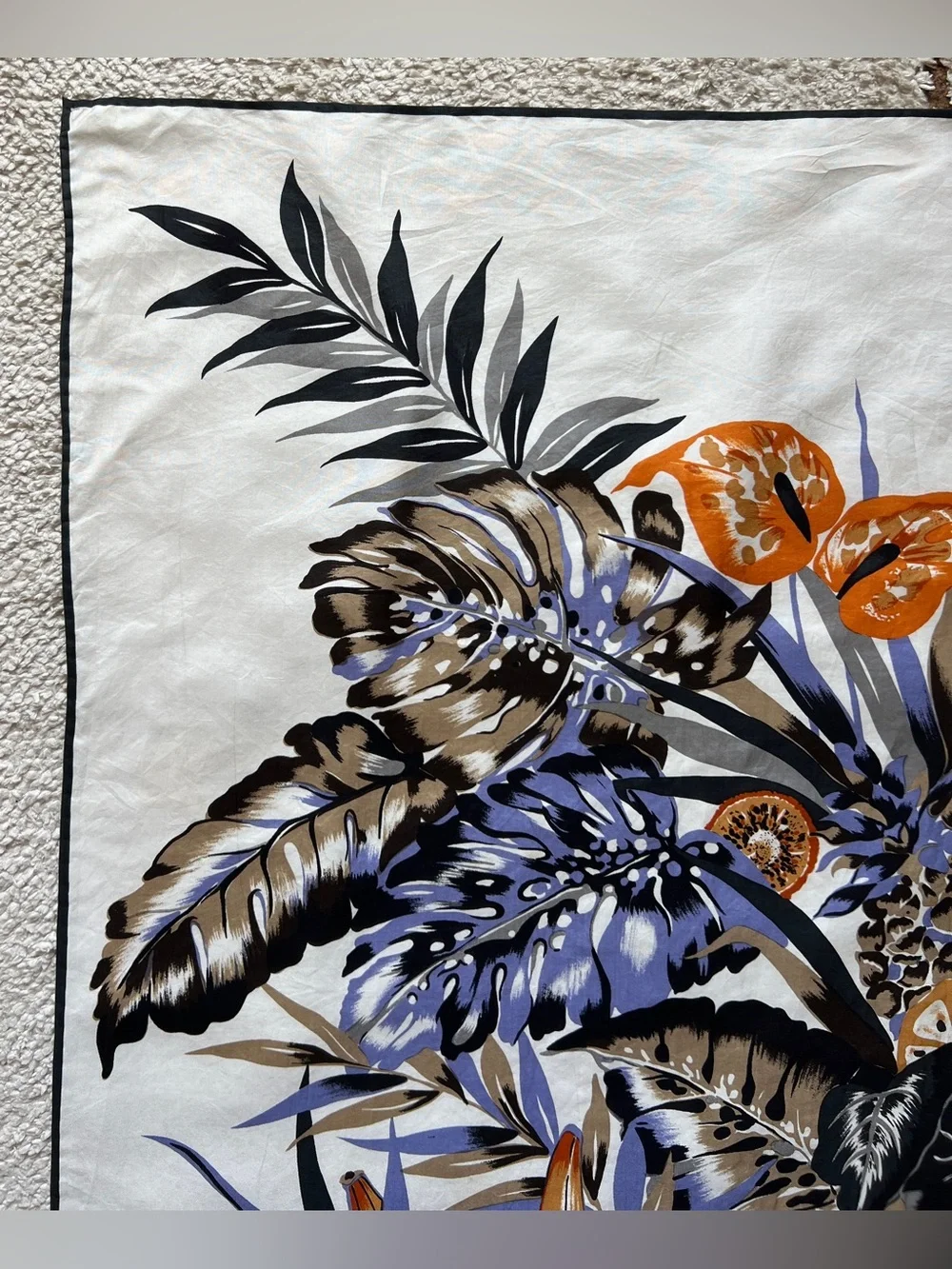 Vtg Jim Thompson Silk Scarf Tropical Botanical Palm Monstera Leaves Fruits 31x32